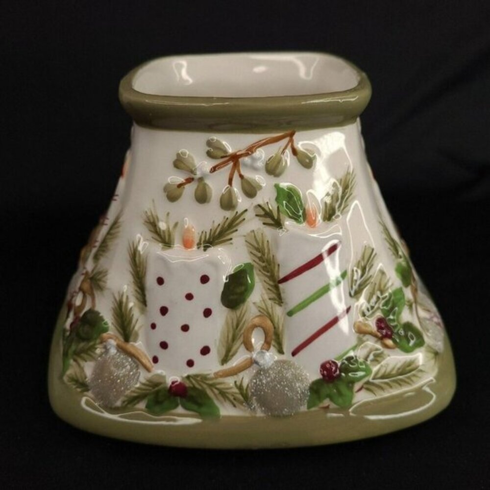Yankee Candle Holiday Christmas Holly Sprig Large Jar Shade Embossed Glitter